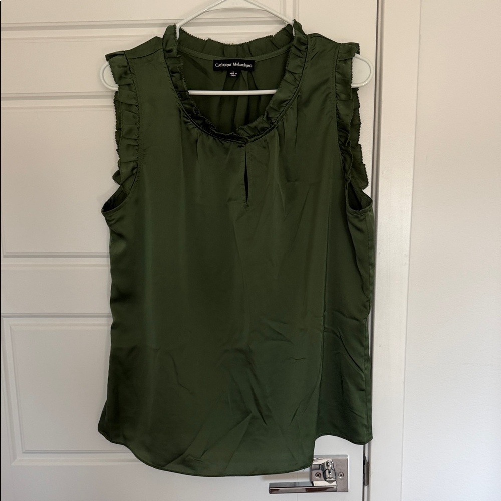 NWOT Catherine Malandrino Olive Green Ruffle Trim Sleeveless Camisole
